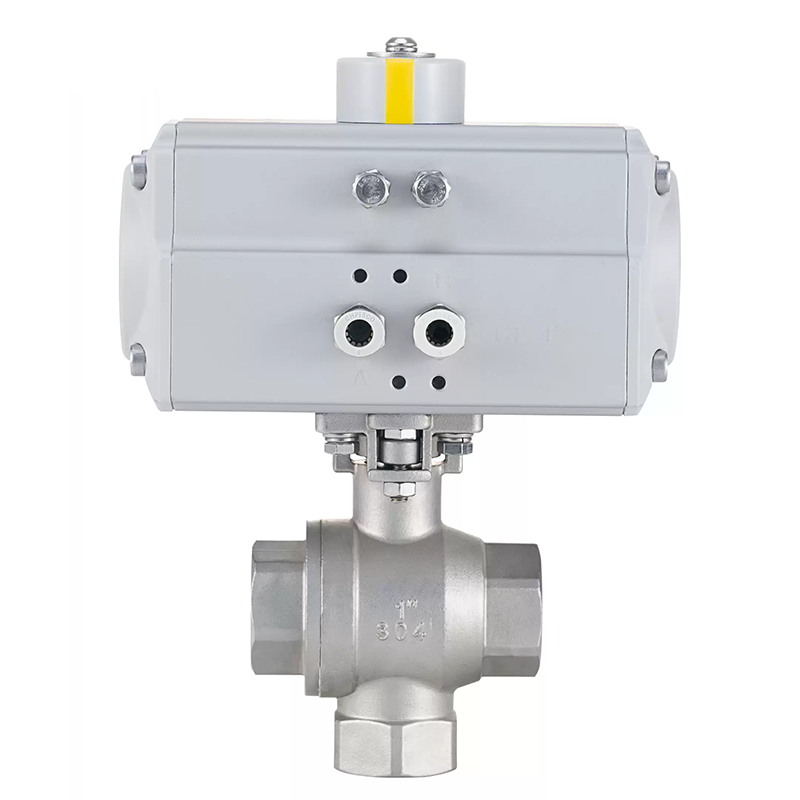 Stainless Steel Pneumatic 3-way Vertical Ball Valve